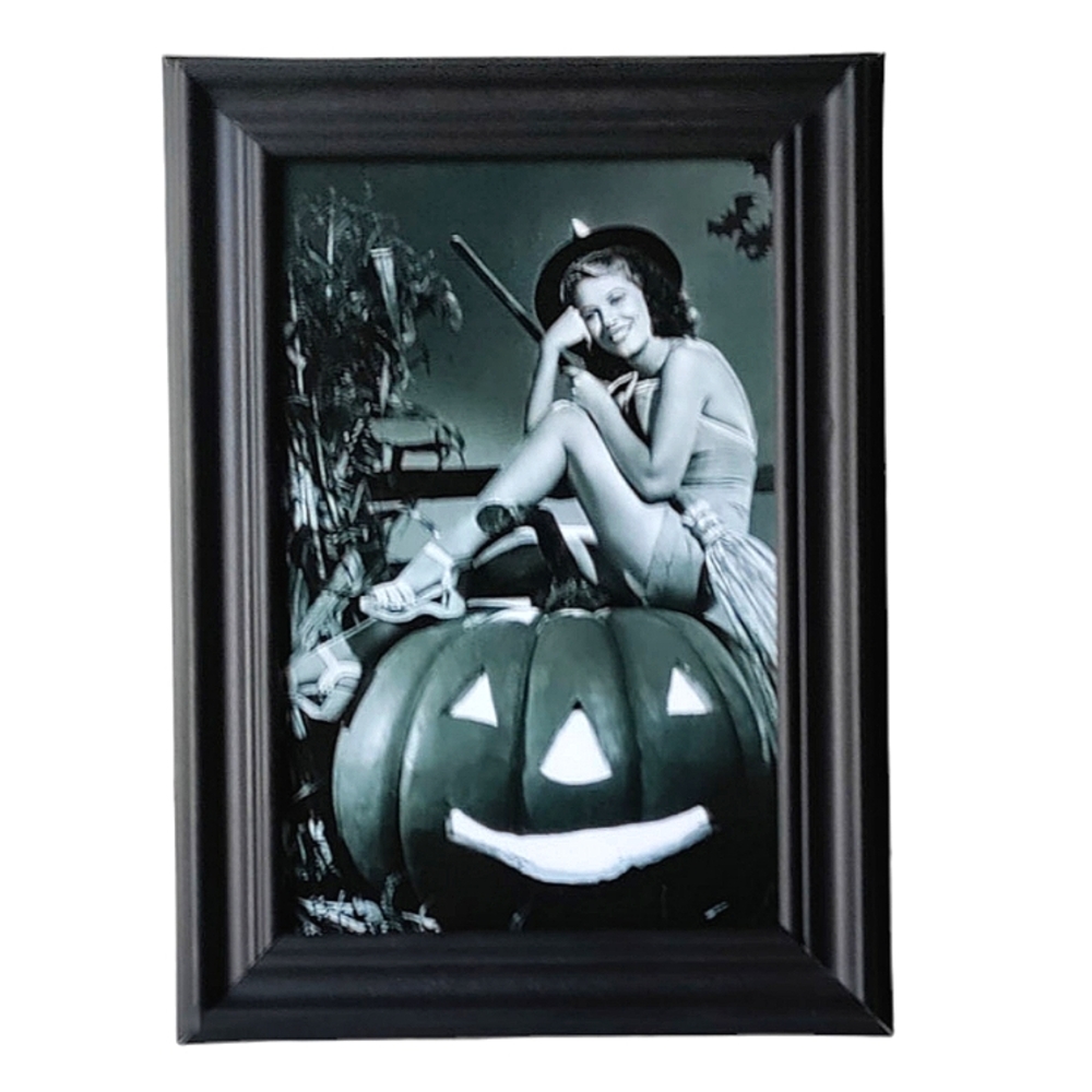 Beautiful woman girl in witch Halloween costume vintage retro pin-up '60s decor